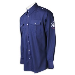 SE064  Sample custom-made men's long-sleeved shirts fashion design embroidered LOGO shirts international school security left and right chest bags left and right shoulder straps shirt manufacturer dark blue 100% cotton SE064  Sample custom-made men's long-sleeved shirts fashion design embroidered LOGO shirts international school security left and right chest bags left and right shoulder straps shirt manufacturer dark blue 100% cotton